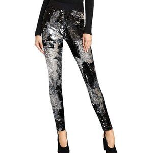 Hybrid & Company Mixed Media Stretch Sequin Front Leggings Pants